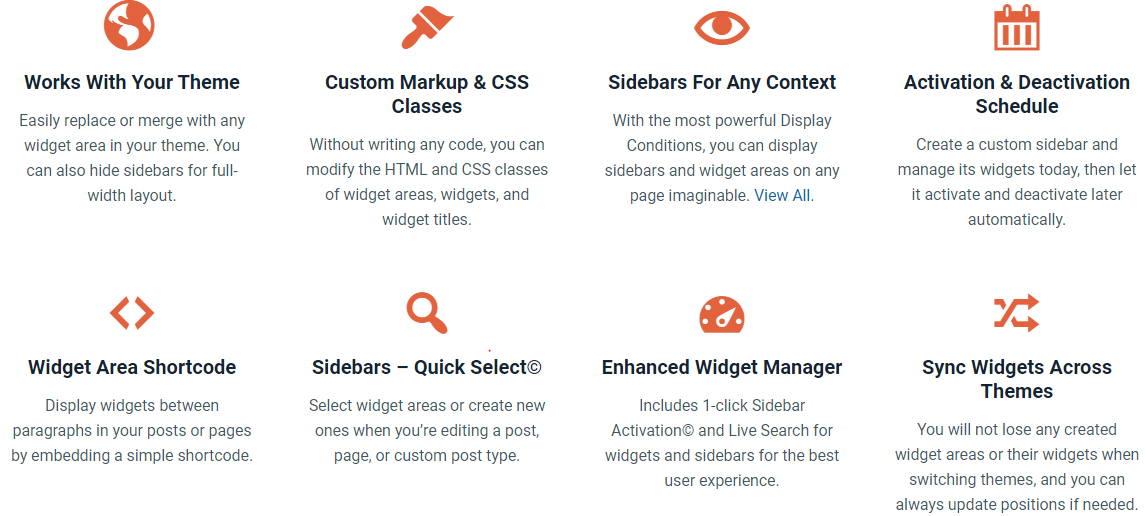 Content Aware Sidebars Pro features
