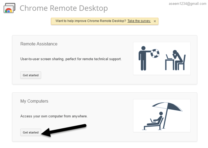 remote desktop chrome starts