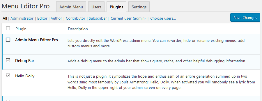 Ẩn các plugin đã cài đặt khỏi những người dùng khác trên trang Plugin