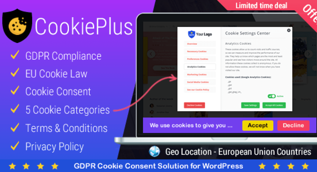 Download: Cookie Plus GDPR – Cookies Consent Solution for WordPress. Master Popups Addon