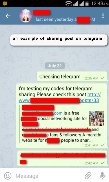 example of sharing post on telegram