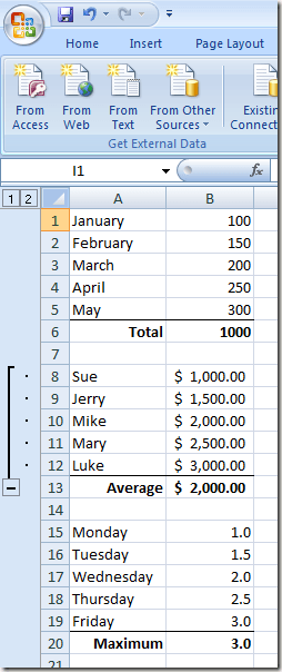 Nhóm các hàng trong bảng tính Excel