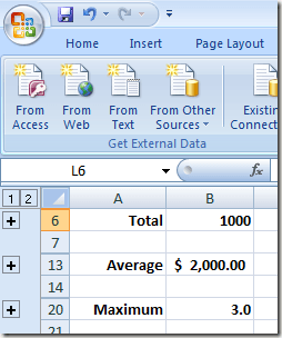 Nhiều nhóm hàng được thu gọn trong Excel