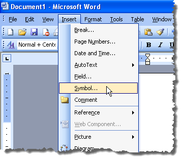 Chọn Ký hiệu từ menu Chèn trong Word 2003