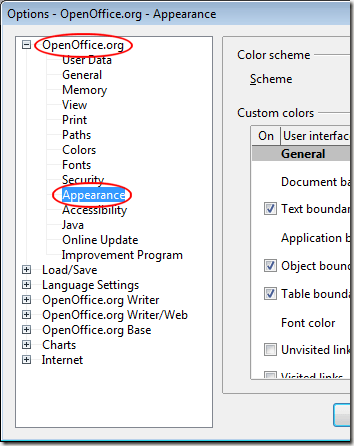 Tùy chọn giao diện của OpenOffice Writer