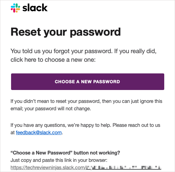 email với liên kết chọn mật khẩu mới