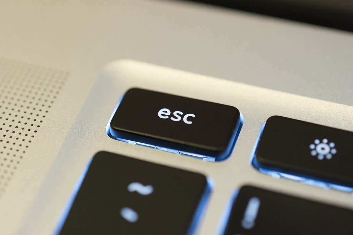 Bàn phím có đèn nền màu đen trên máy tính xách tay màu bạc hiển thị phím ESC.