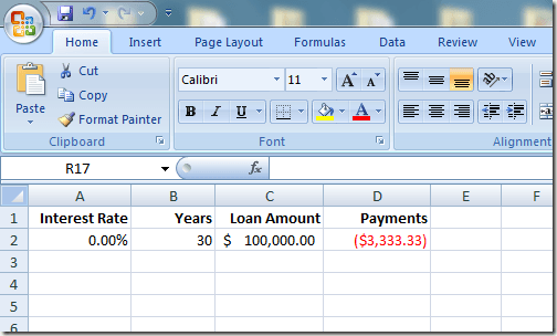 Tính toán thanh toán thế chấp đơn giản trong Excel