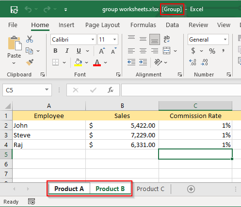 Cách nhóm các bảng tính trong Excel hình 2